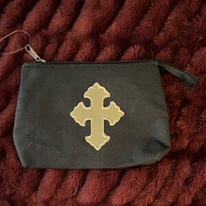 Black Pouch with Gold Cross Design